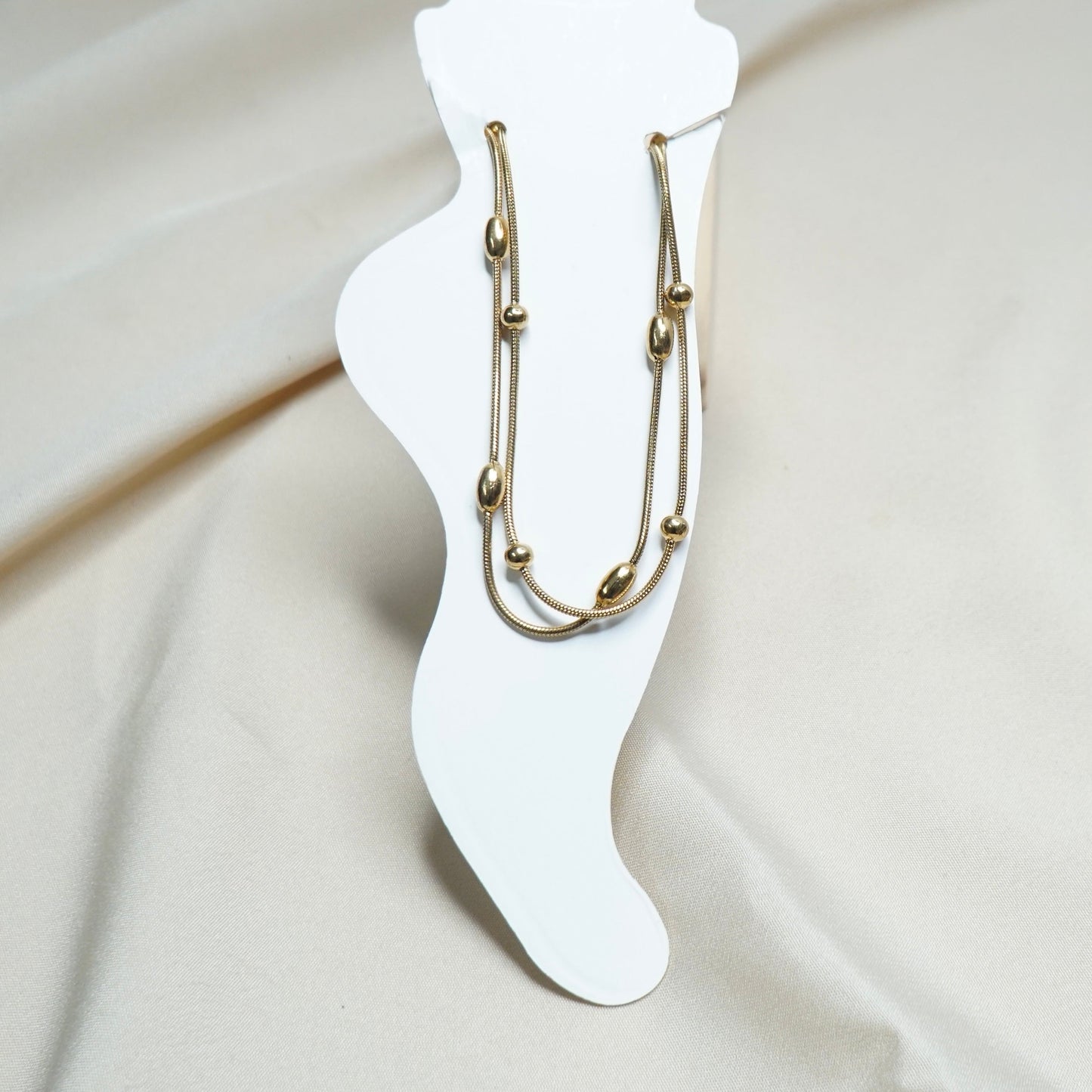 Multi Layer with Golden Oval Beads Anklet