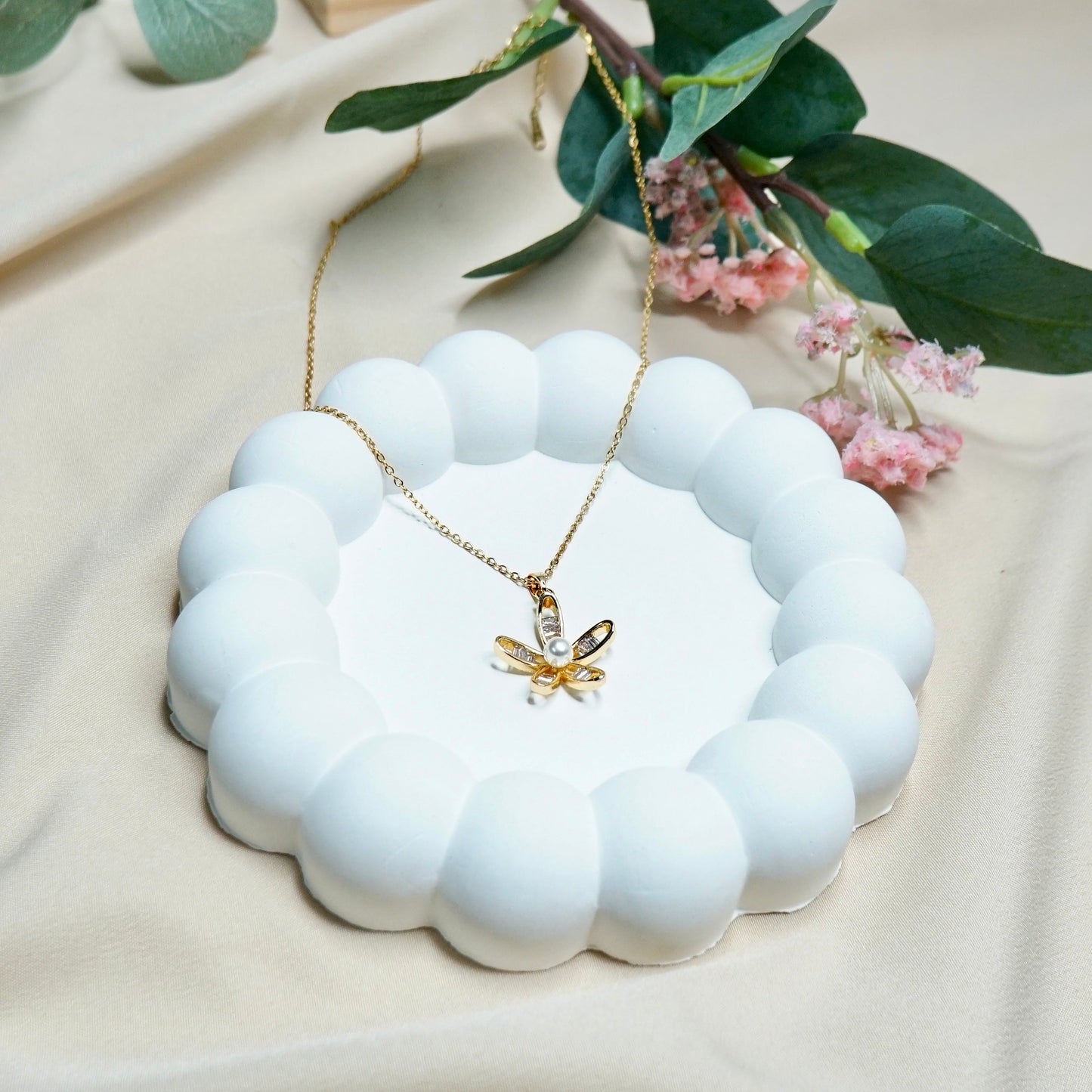 Pearl Flower Charm Pendant Chain