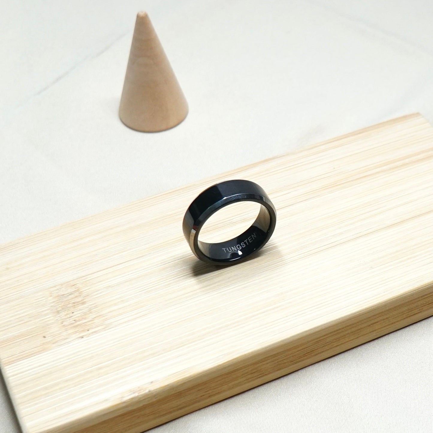 Silver Edged Black Tungsten Ring