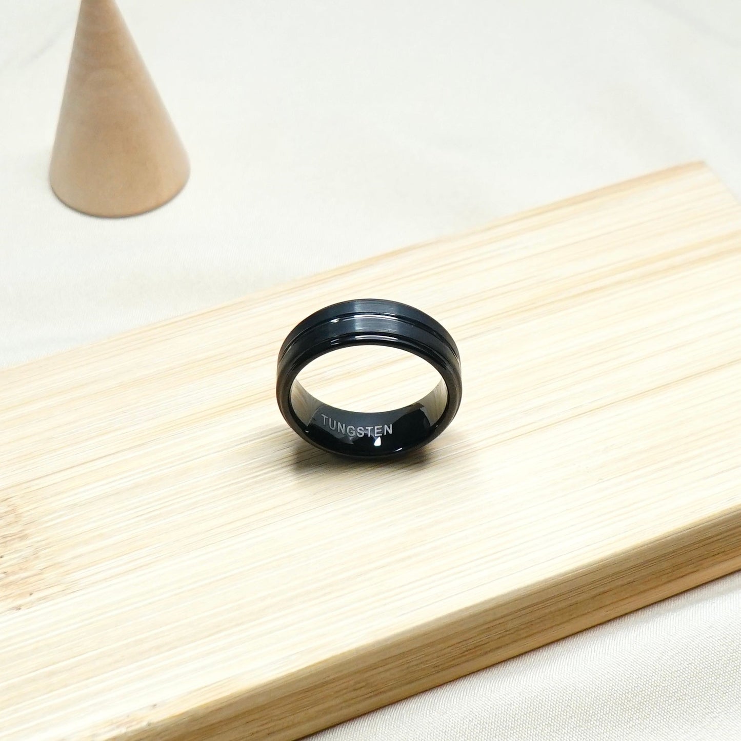 Matte Black Silver Line Tungsten Ring