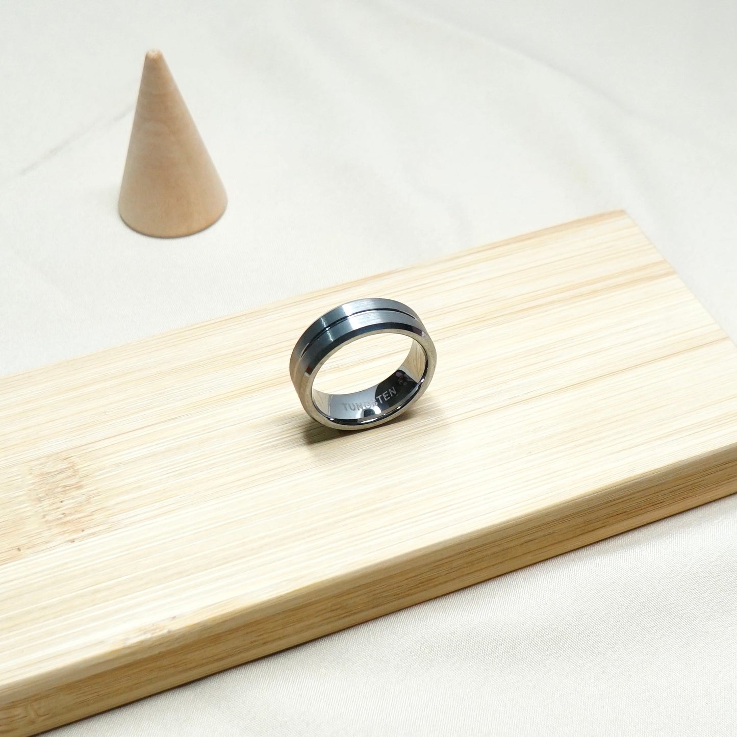 Brushed Tungsten Ring with Line