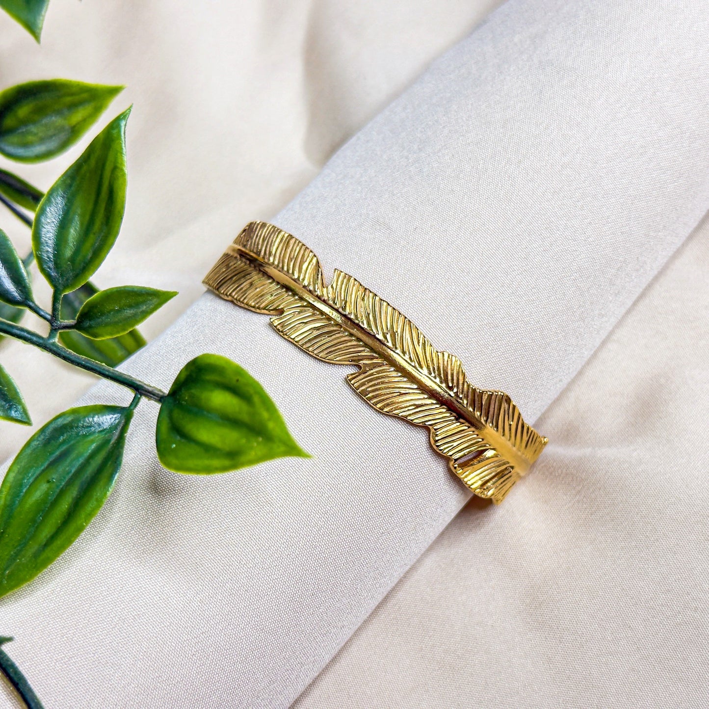 Golden Feather Cuff Bracelet