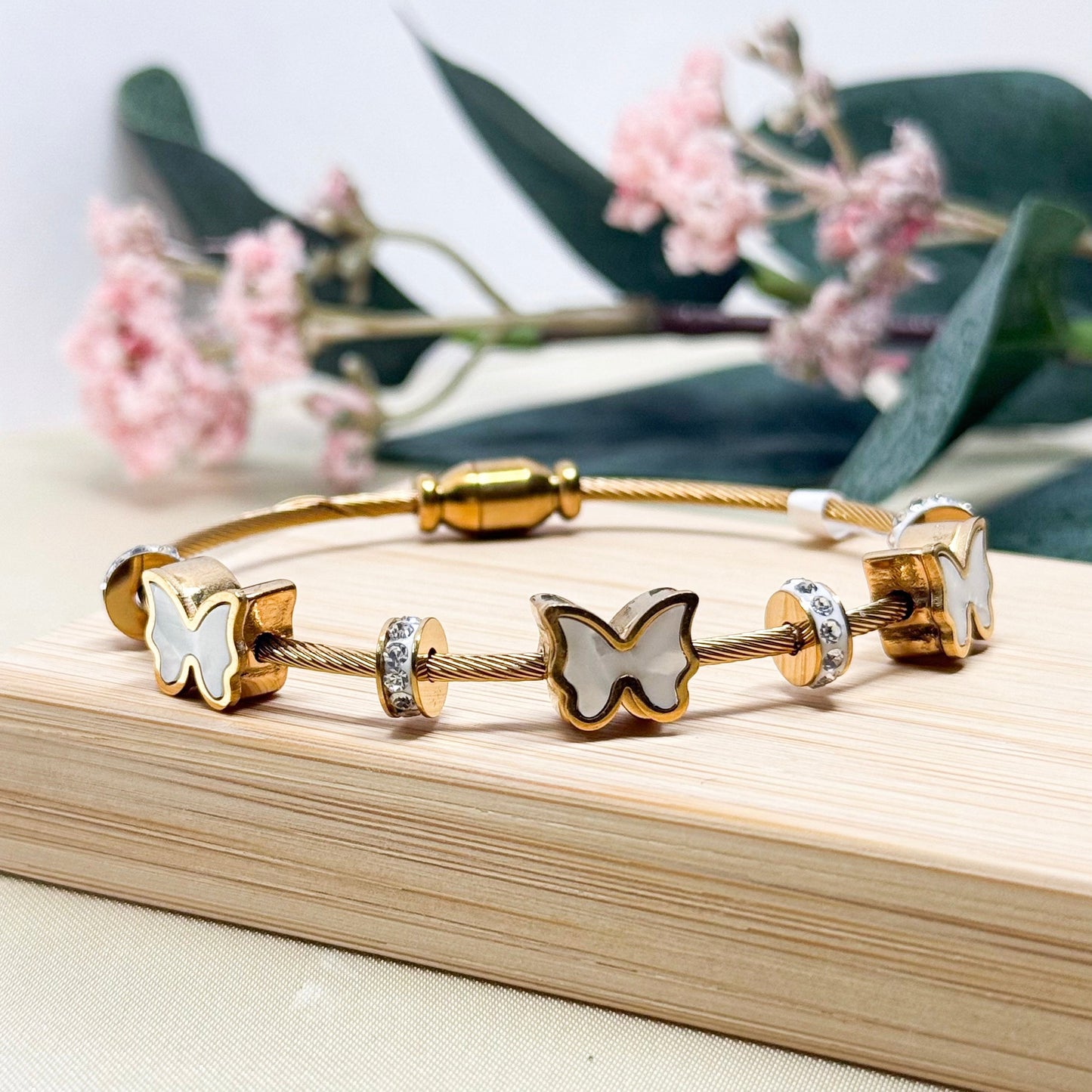 White Butterfly Bangle Bracelet