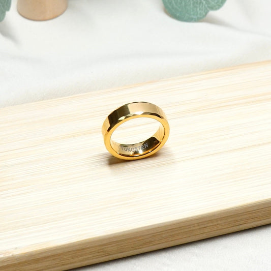 Edge Curved Gold Tungsten Ring
