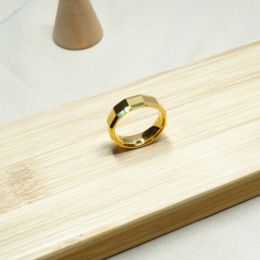 Rectangle Cut Gold Tungsten Ring